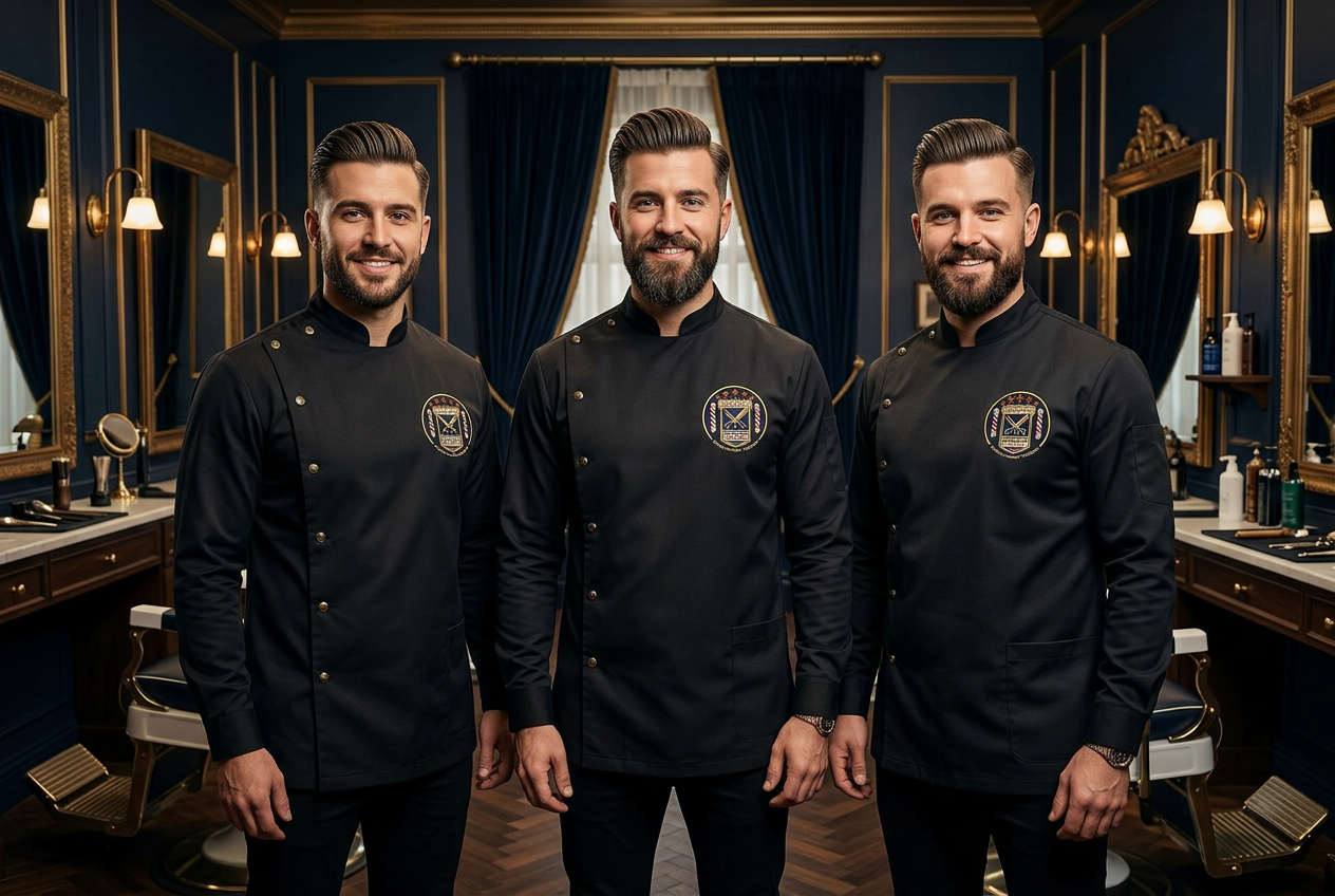 The GIPPESWIC Barber team in branded tunics